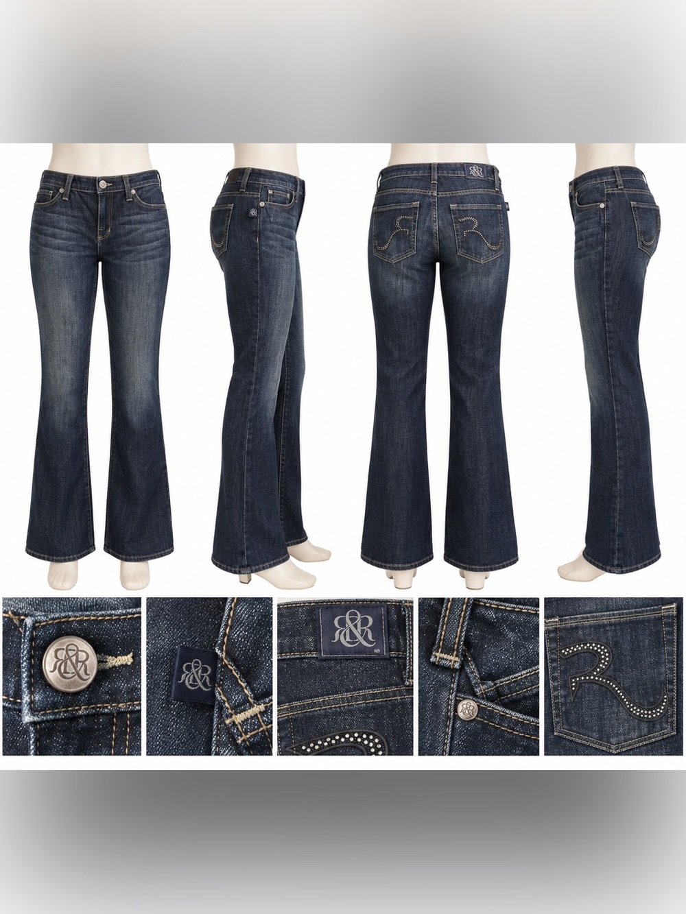 Rock & Republic Dark Indigo Bootcut Jeans – Embellished R&R Pockets